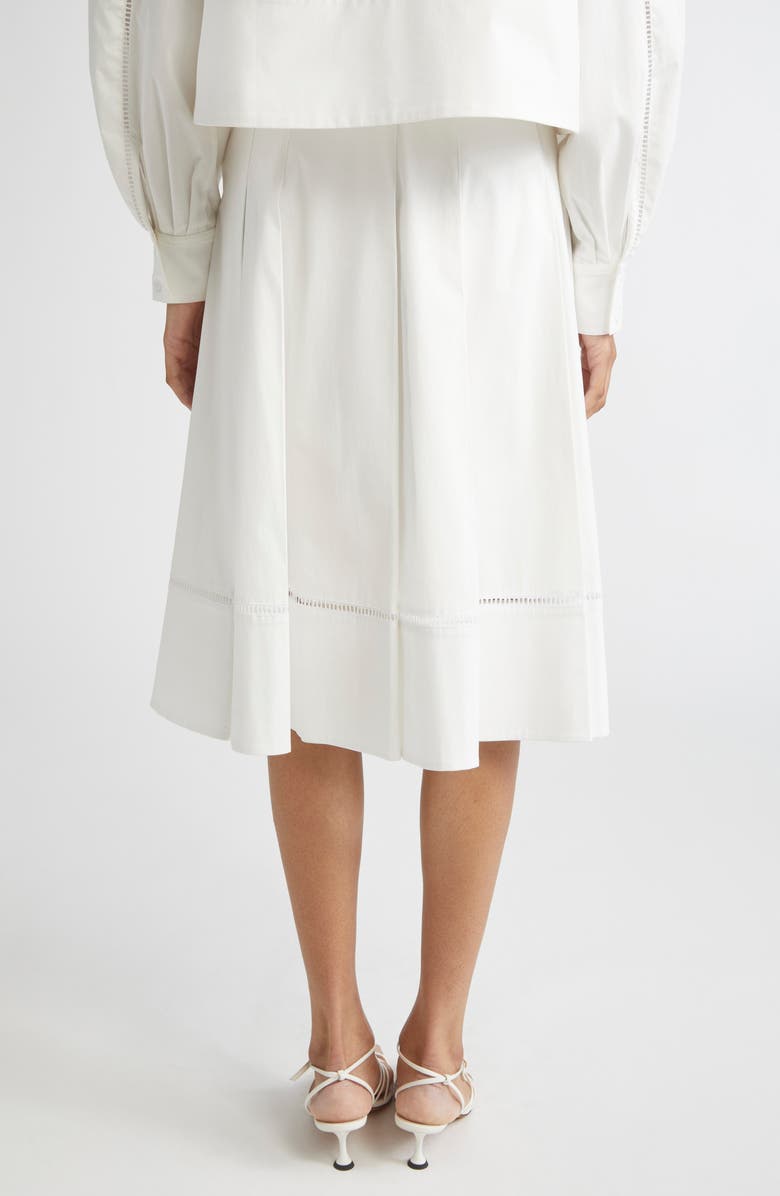 Proenza Schouler Laci Ladder Stitch Inset Pleated Stretch Cotton Poplin Skirt, Alternate, color, White
