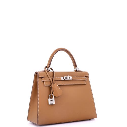 Pre-owned Hermes Hermes Kelly Handbag Brown Epsom With Palladium Hardware 25 In Gold