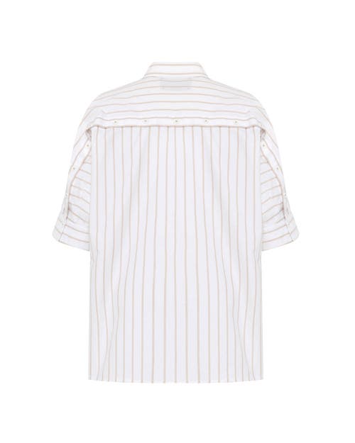 Theo The Label Women's Echo Back Button Dolman Shirt - White / Sand In White/sand