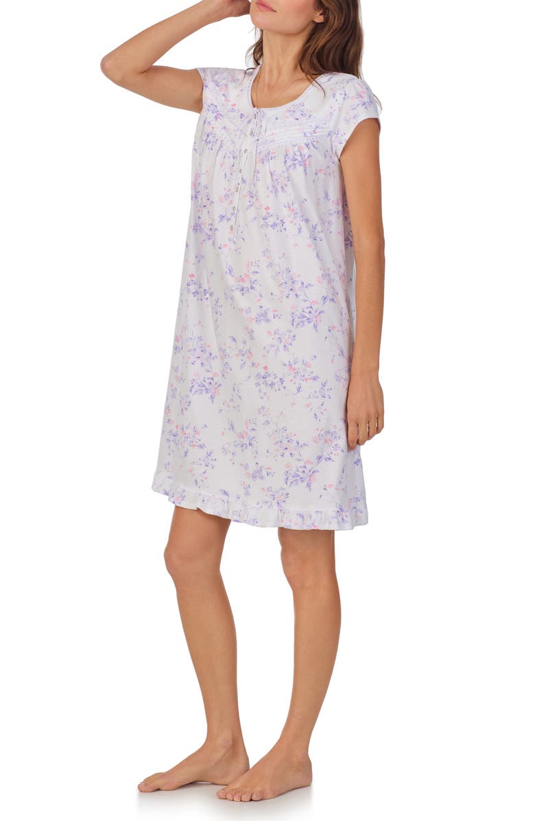 Eileen West Floral Cap Sleeve Short Cotton Jersey Nightgown, Alternate, color,