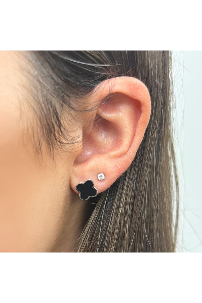 Small Onyx Clover Stud Earrings, Alternate, color, White Gold