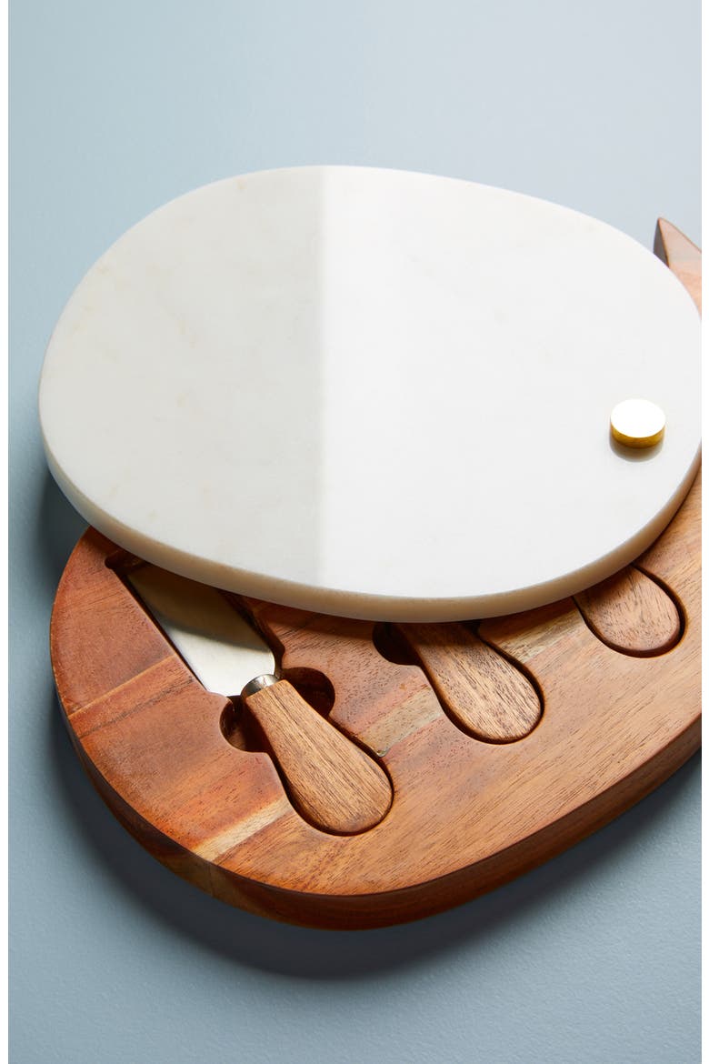 Anthropologie Marble Pineapple Cheeseboard & Set of 3 Cheese Knives, Alternate, color, WHITE