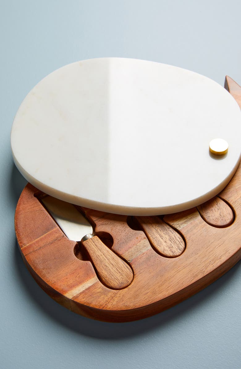 Anthropologie Home Anthropologie Marble Pineapple Cheeseboard & Set of 3 Cheese Knives, Alternate, color,