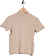 7 For All Mankind Mock Neck Short Sleeve Cotton & Wool Top