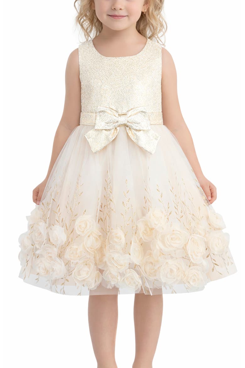 Kids' Foil Print Sleeveless Soutache Party Dress, Alternate, color, CHAMPAGNE
