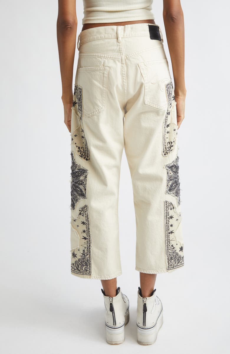 R13 X-Boyfriend Crop Jeans, Alternate, color, Ecru Bandana Applique