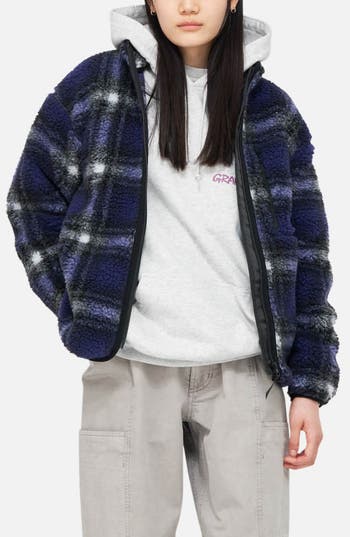 Gramicci Shadow Plaid Faux Shearling Jacket In Blue