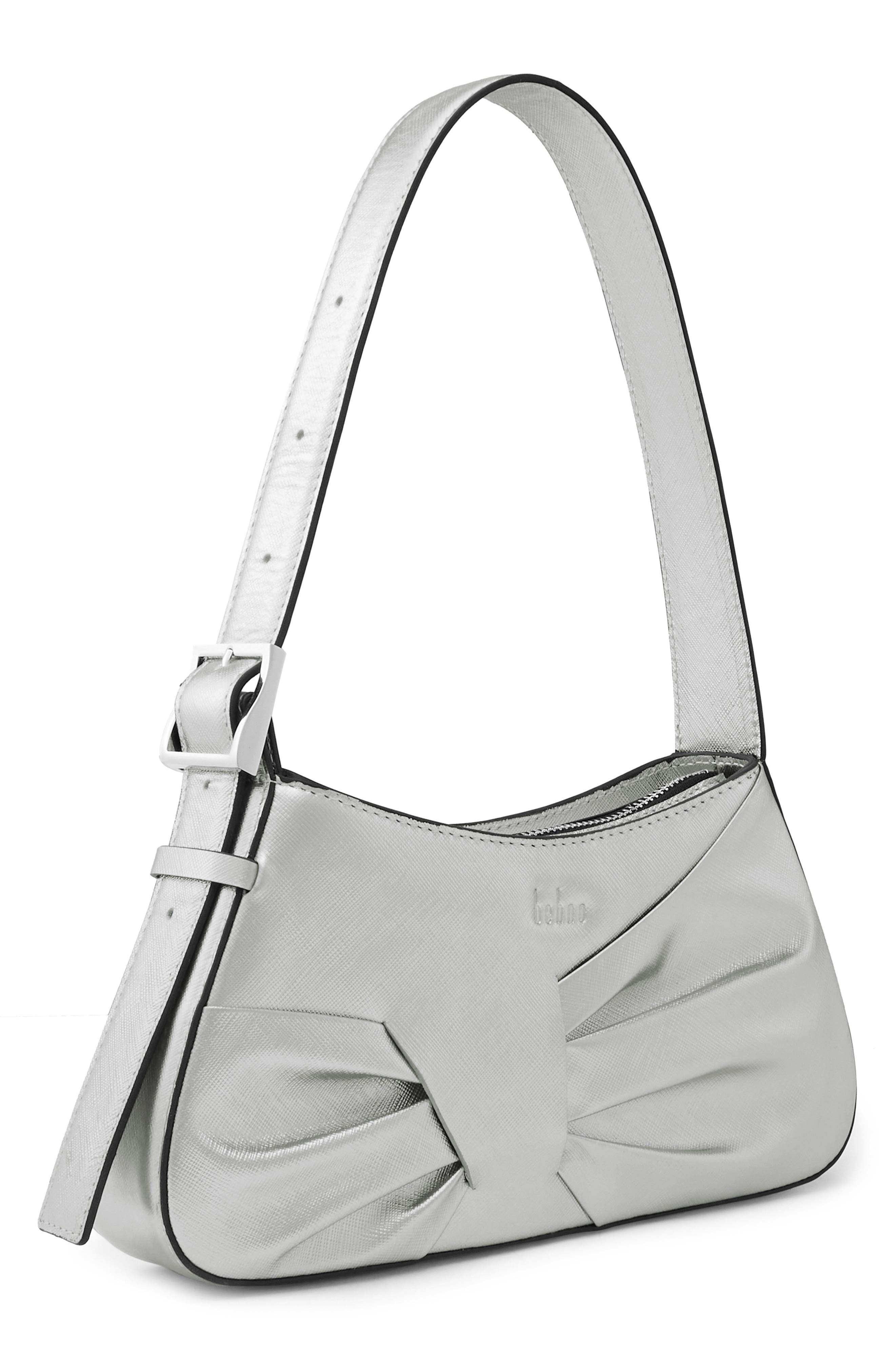 behno Mini Leena Crosshatched Metallic Leather Shoulder Bag, Alternate, color, Silver
