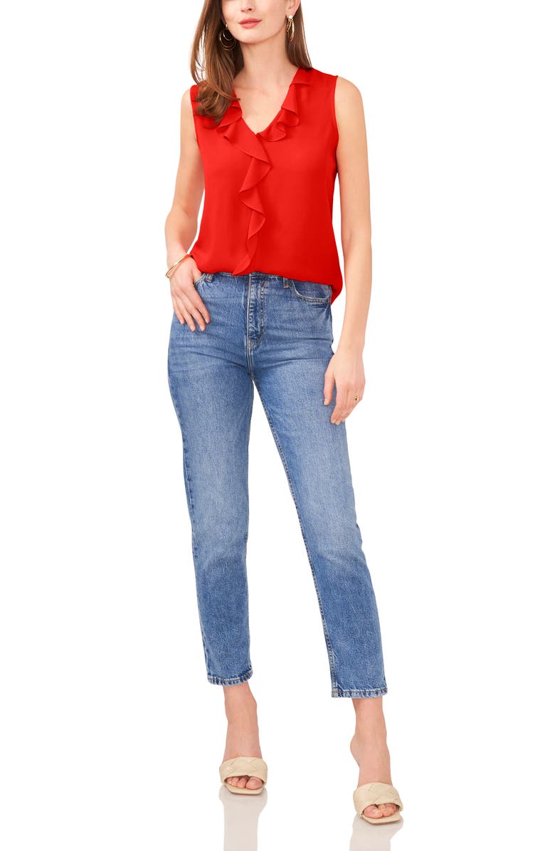 Vince Camuto Ruffle Neck Sleeveless Georgette Blouse, Alternate, color, Firey Red