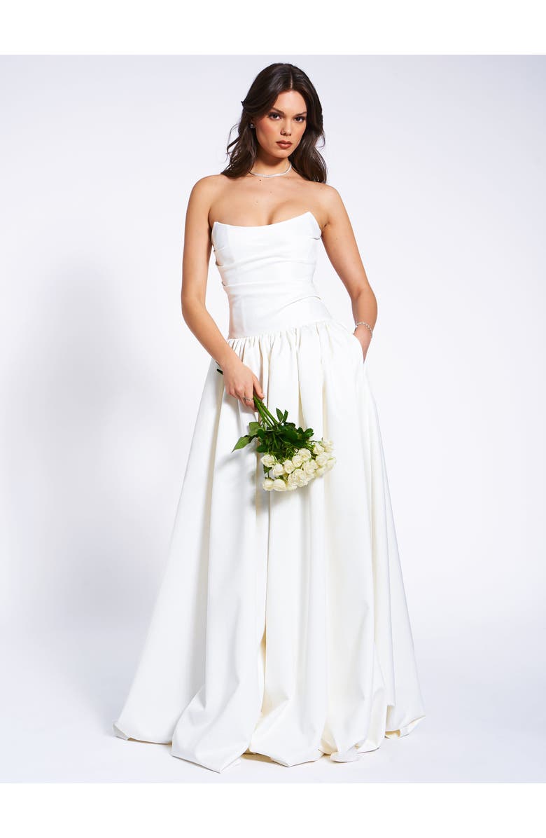 Miss Circle Umay Drop Waist Satin Corset Bridal Gown, Alternate, color, White