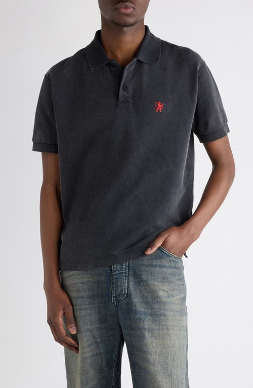 Balenciaga Cotton Piquet Polo Shirt With Lion Embroidery In Gray