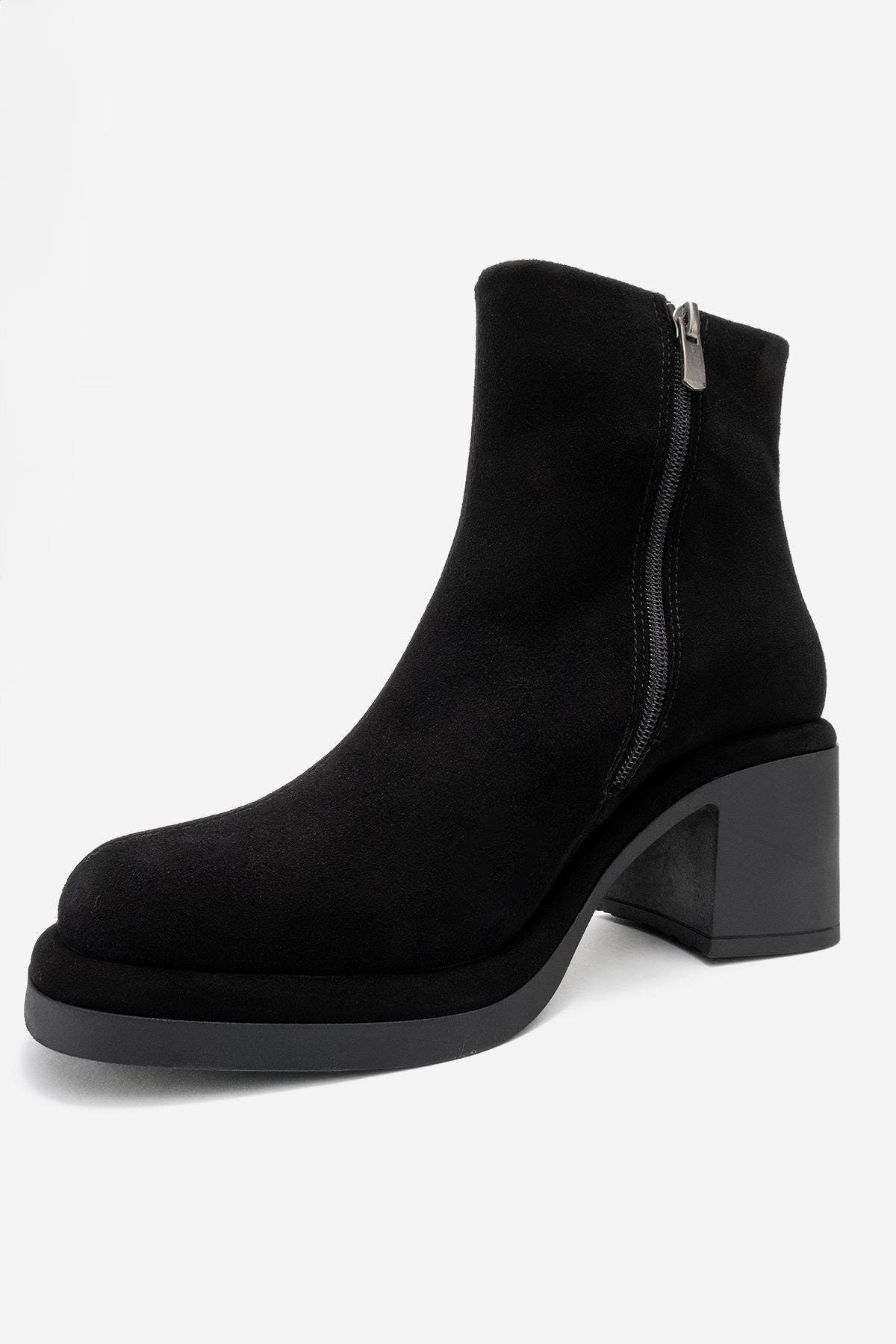 Forever & Always Shoes Junae Leather Block Heel Boot, Alternate, color, Black Suede