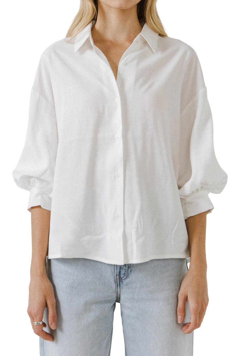 Balloon Sleeve Button-Up Shirt, Main, color, WHITE