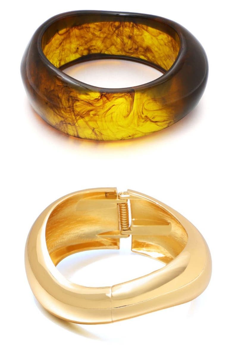 Set of 2 Assorted Chunky Bracelets, Main, color, BROWN/ GOLD