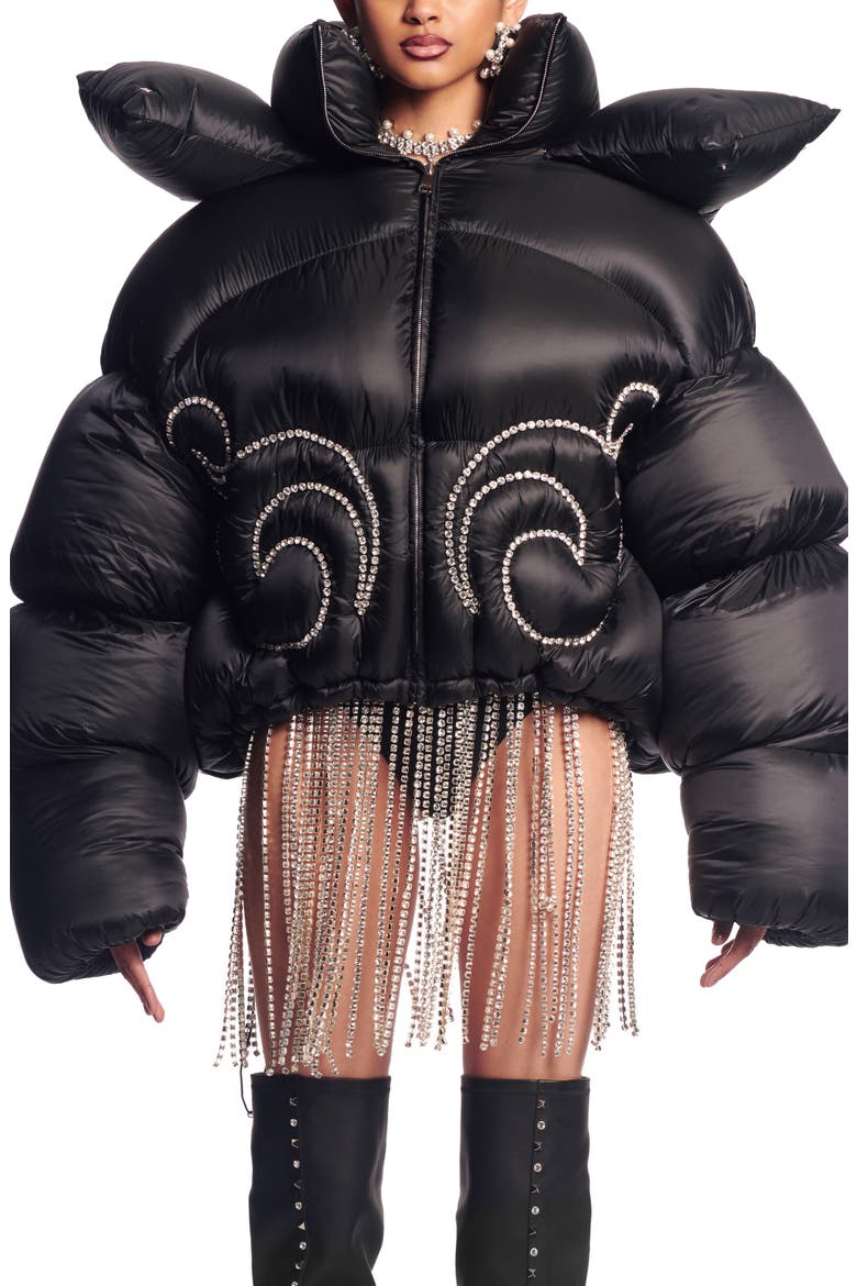 x Dingyun Zhang Crystal Embellished Baroque Crop Down Puffer Jacket, Main, color, BLACK