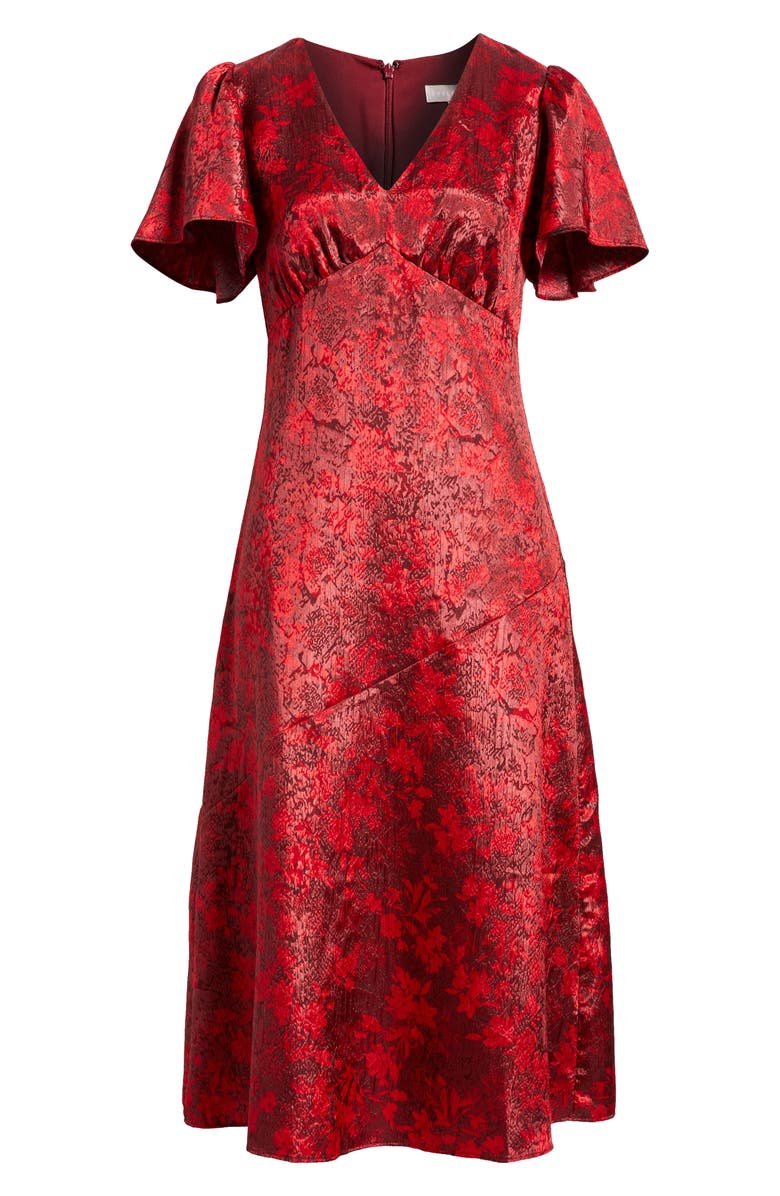 Chelsea28 Floral Jacquard Draped Midi Dress, Alternate, color, Red Hollie Floral