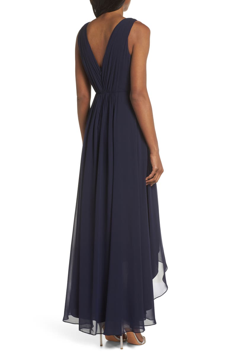 Eliza J Embellished High/Low Chiffon Dress, Alternate, color, Navy