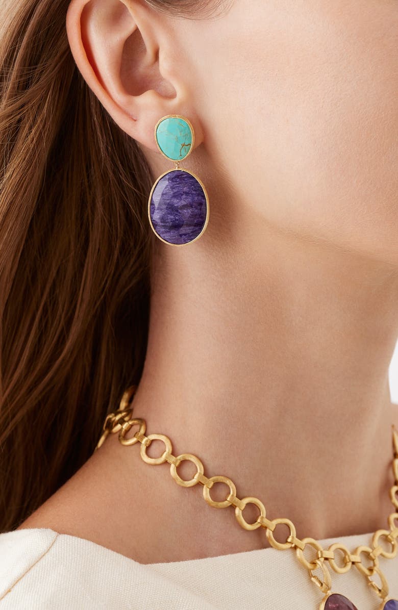 Marco Bicego Lunaria Charoite & Turquoise Drop Earrings, Alternate, color, Gold