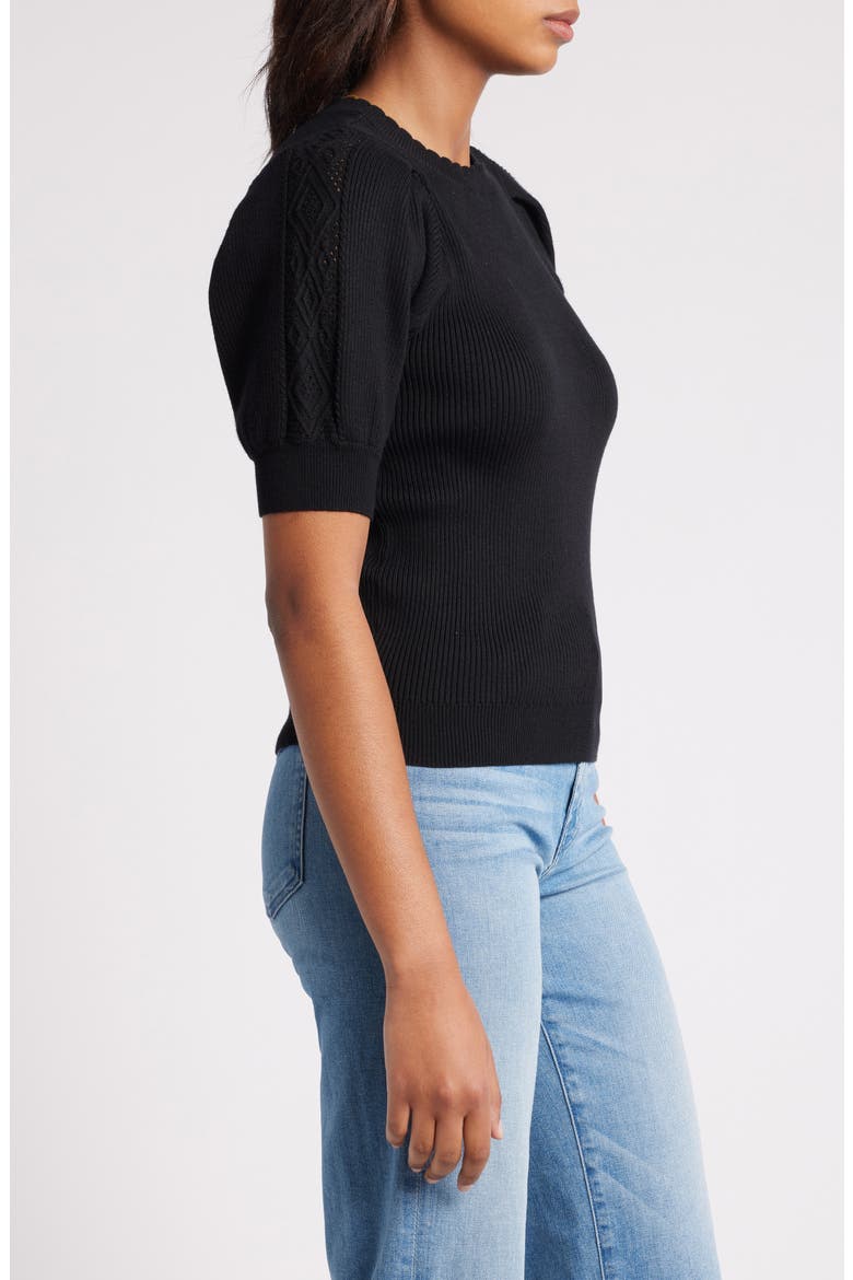 Short Sleeve Rib Sweater, Alternate, color, BLACK