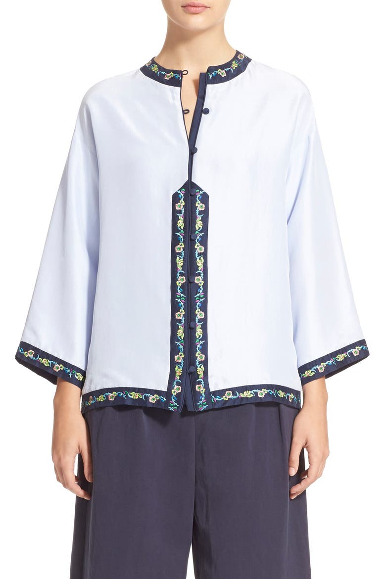 'Isla' Washed Raw Silk Blouse, Main, color, LAVENDER