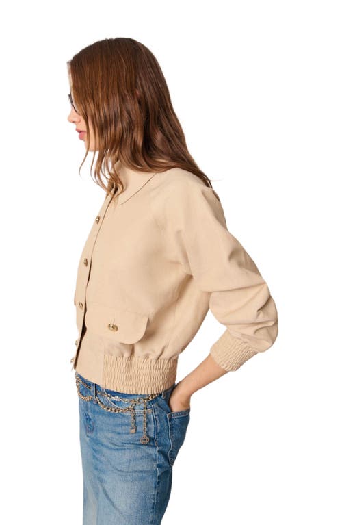 Maje Linen And Cotton Bomber Jacket In Beige