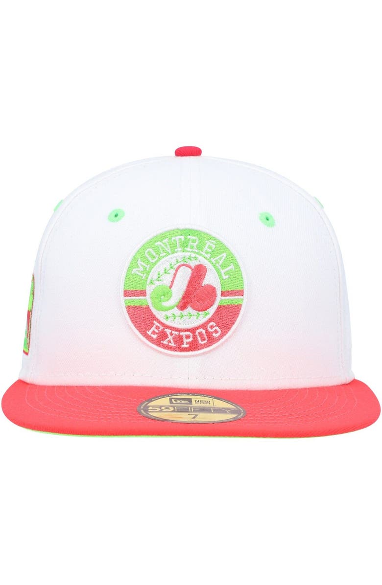 New Era Men's New Era White/Coral Montreal Expos  Olympic Stadium Strawberry Lolli 59FIFTY Fitted Hat, Alternate, color, 