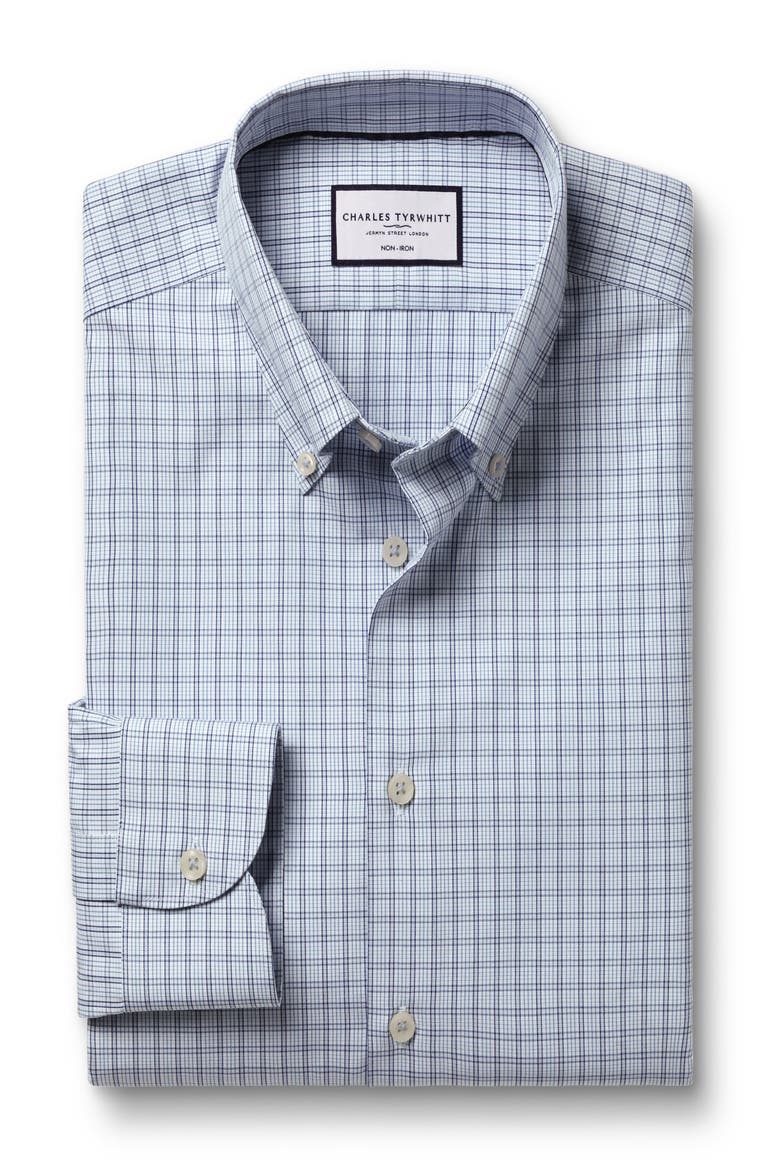Check Non-Iron Button-Down Oxford Slim Fit Shirt Single Cuff, Alternate, color, Mid Blue