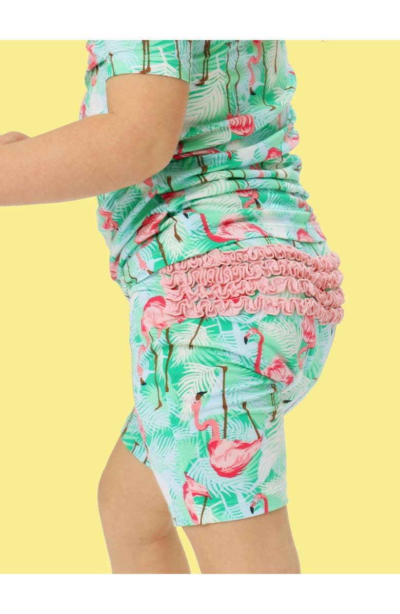 Softsnooze Ruffle Short Sleeve Pajama Set, Alternate, color, Green Vibrant Flamingo