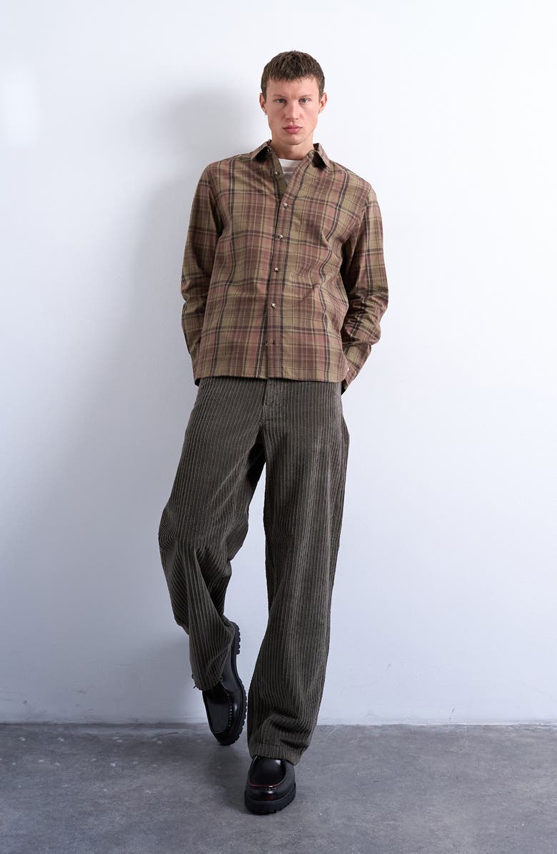 Topman Plaid Cotton Poplin Button-Up Shirt, Alternate, color, Medium Green