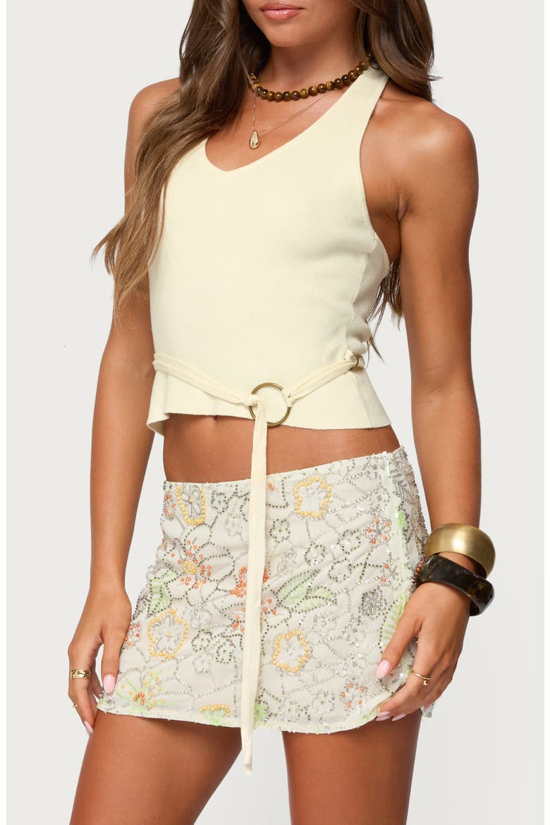 Kez Belted Knit Halter Top, Alternate, color, CREAM