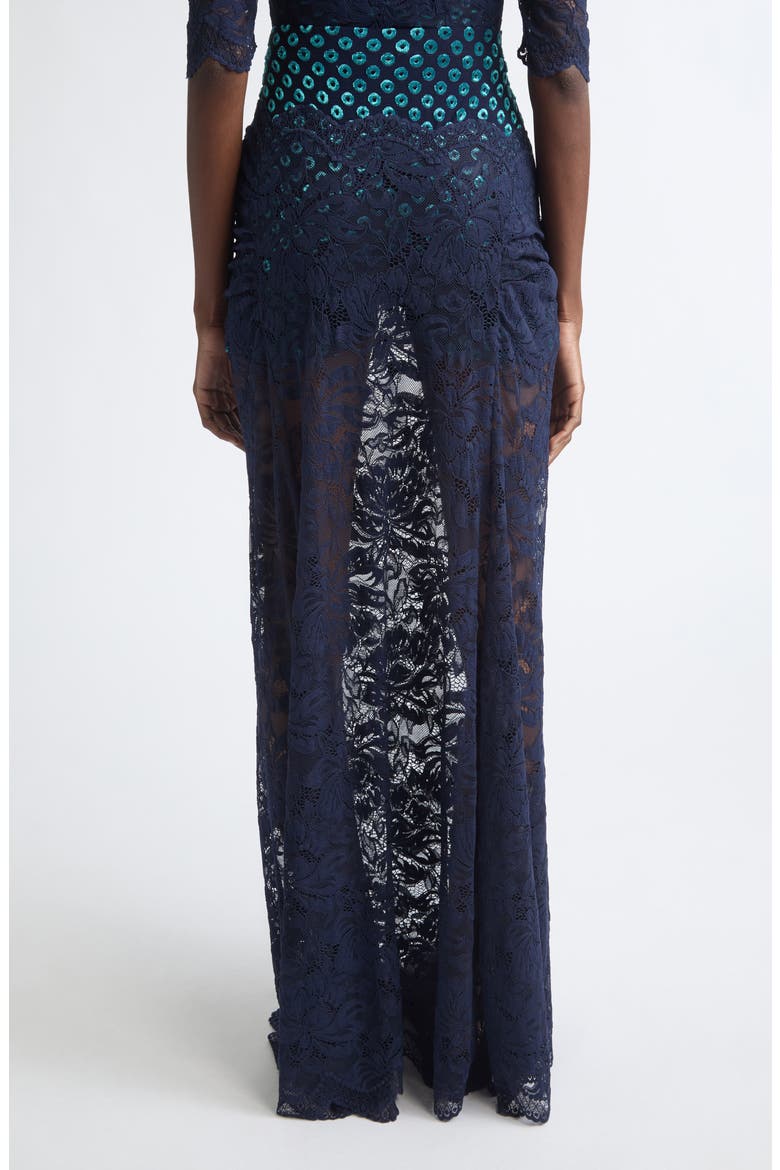 Embroidered Ruched Stretch Lace Skirt, Alternate, color, DEEP NAVY