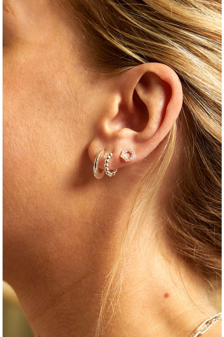 Beaded Mini Huggie Hoop Earrings, Alternate, color, SILVER