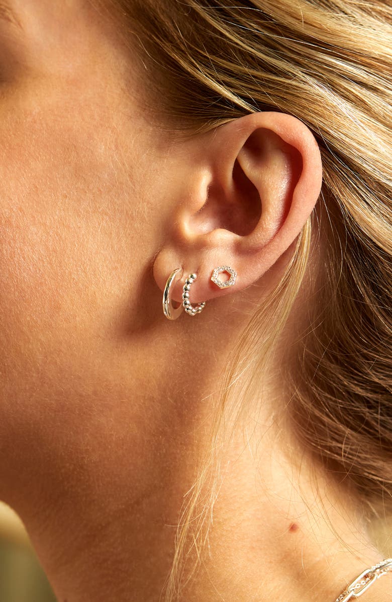 Estella Bartlett Beaded Mini Huggie Hoop Earrings, Alternate, color, Silver