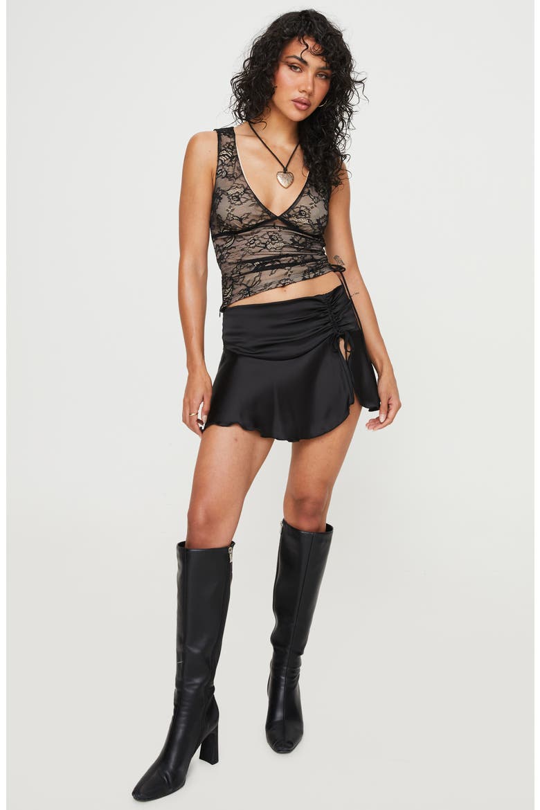 Truth Ruched Lace Crop Tank, Alternate, color, BLACK