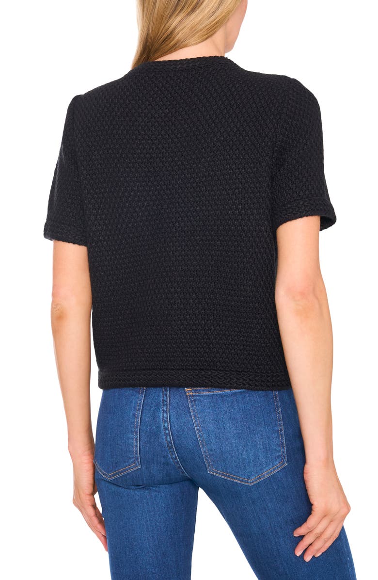 CeCe Short Sleeve Button-Up Cardigan, Alternate, color, Rich Black