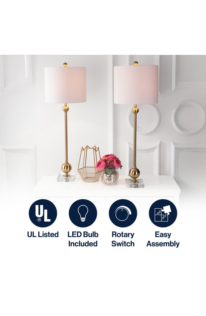 JONATHAN Y Hollis 34" Metal LED Table Lamp, Brass with Crystal Base, Alternate, color, Brass