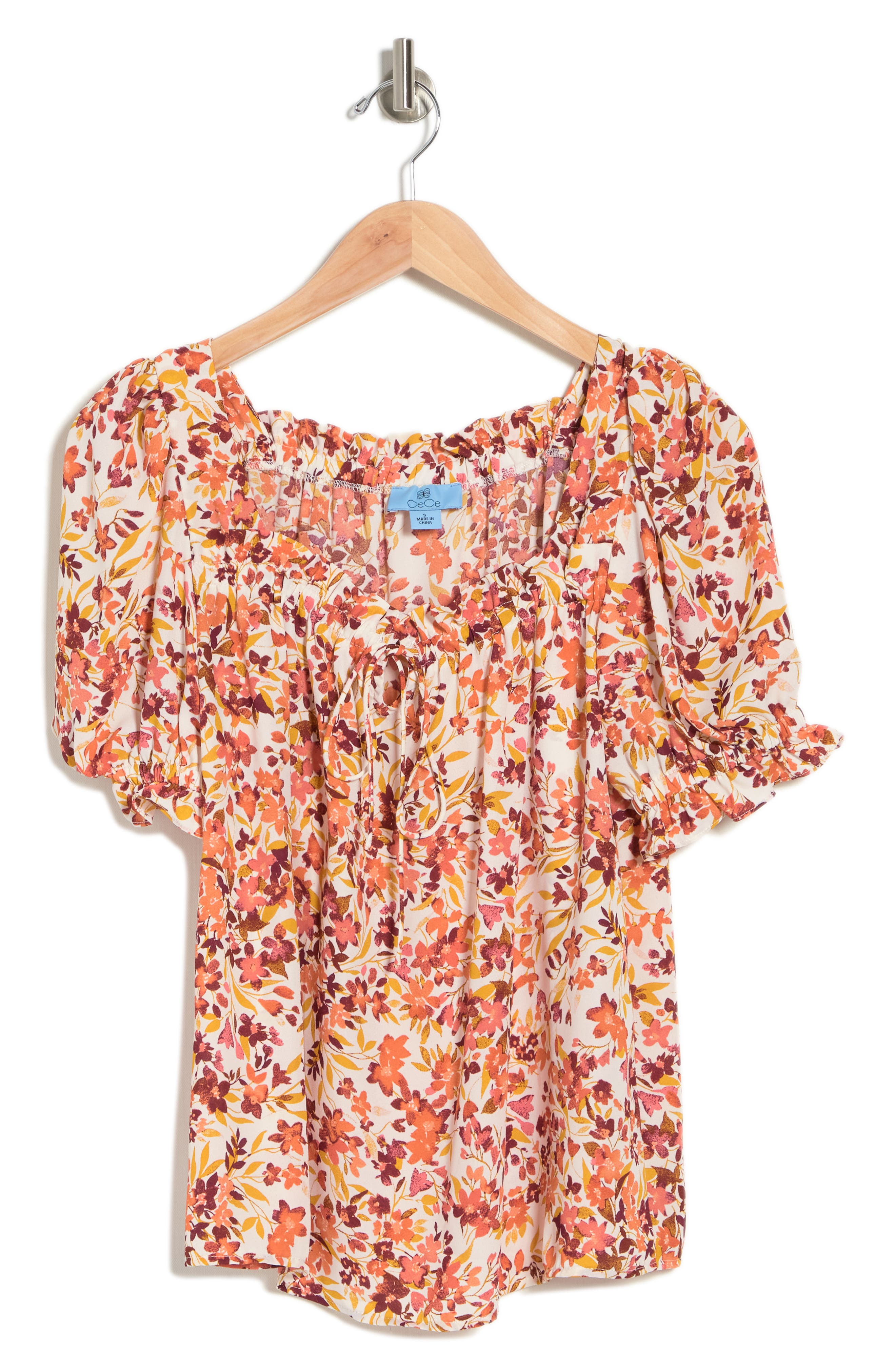CeCe Floral Keyhole Short Sleeve Blouse (Women) | Nordstromrack