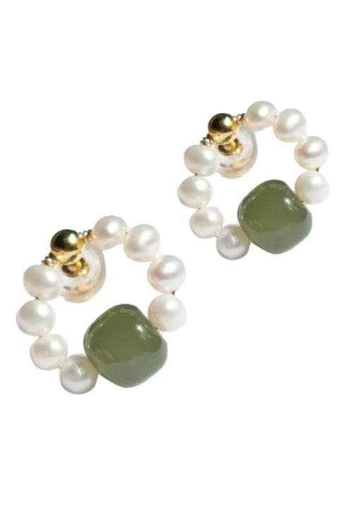Isa Beaded pearl jade hoop earrings