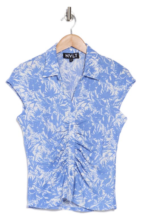 Nvlt Cap Sleeve Ruched Button Front Top In Blue