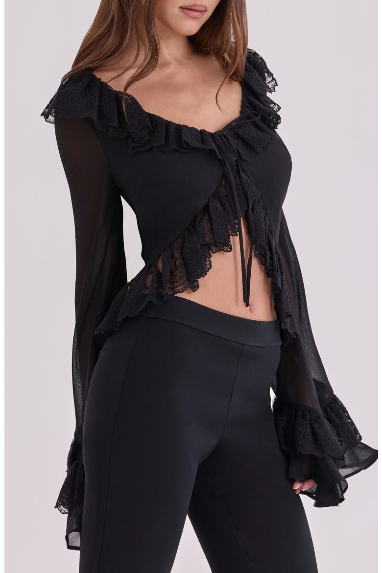 Goya Ruffle Lace Trim Top, Alternate, color, BLACK