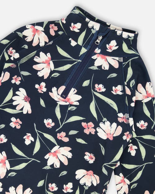 Deux Par Deux Two-piece Thermal Underwear Set Flower In Blue