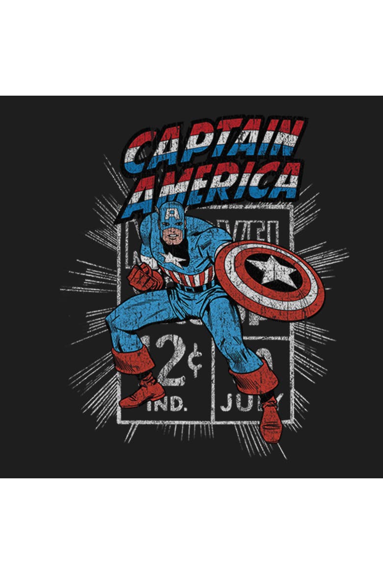 Junior's Captain Comic Stamp Long Sleeve Oversized Sweatshirt, Alternate, color, Charcoal Heather
