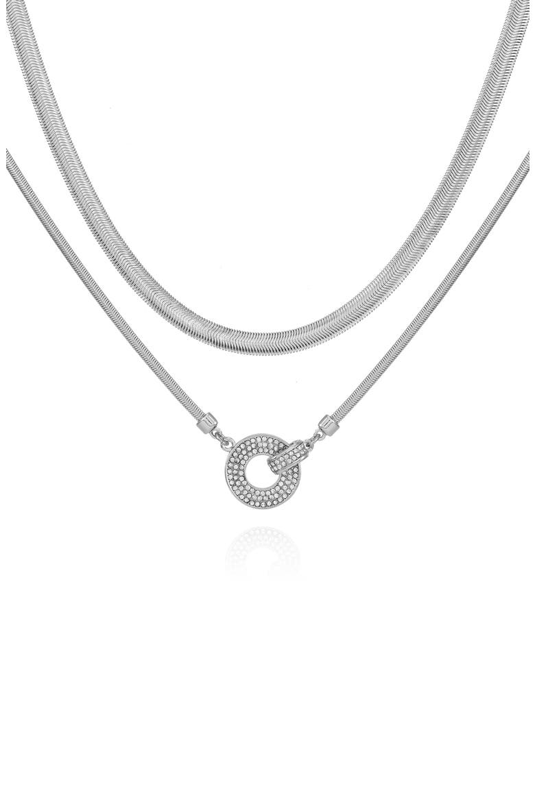 Pavé Crystal Pendant Layered Necklace, Main, color, SILVERTONE
