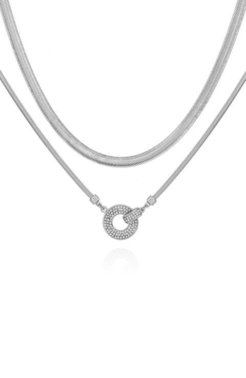 Pavé Crystal Pendant Layered Necklace