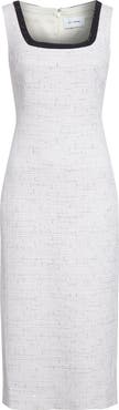 ST. JOHN Cannes Stud Trim Tweed Midi Sheath Dress