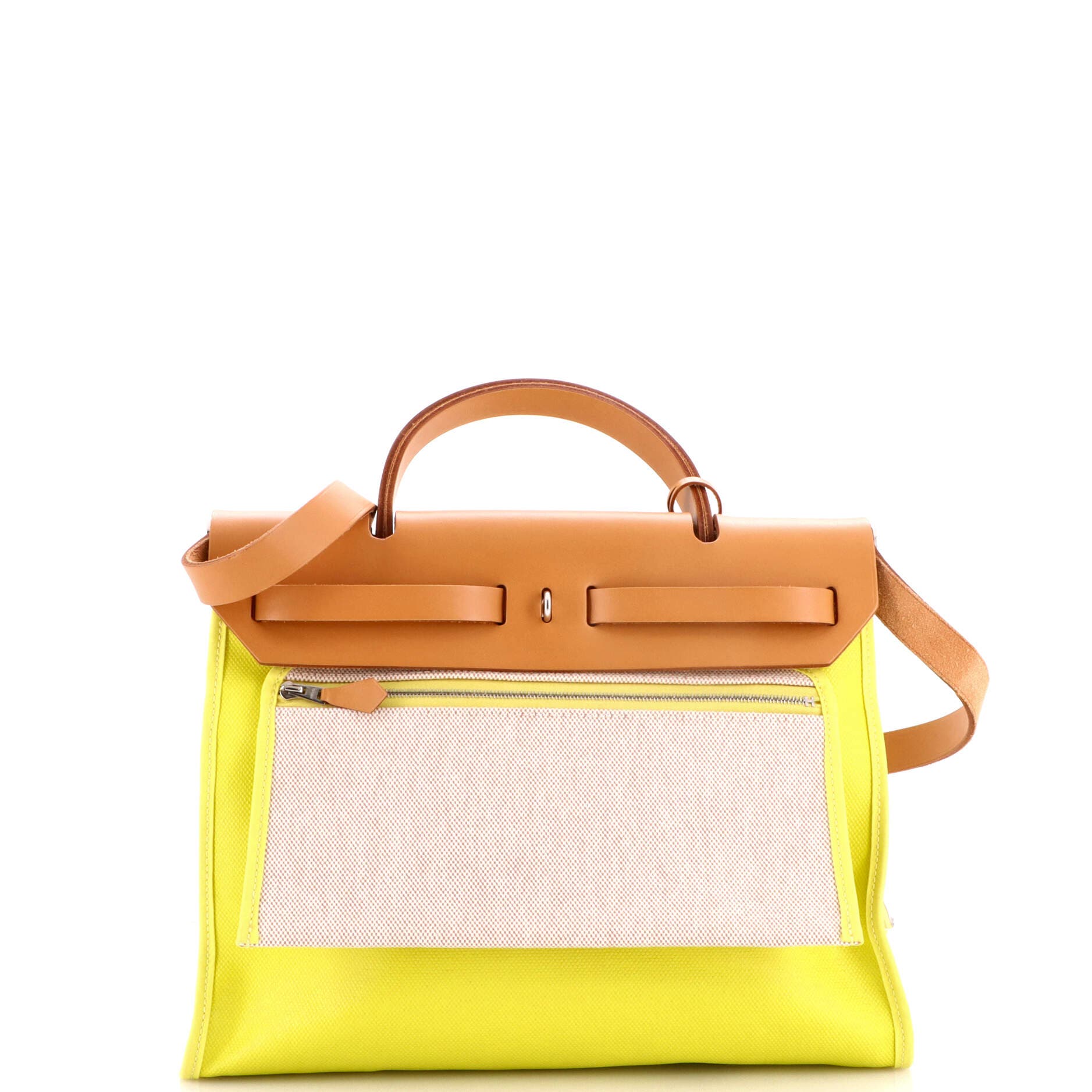 Pre-Owned Hermes Herbag Zip Berline Vache Canvas and Leather 31, Alternate, color, Lime