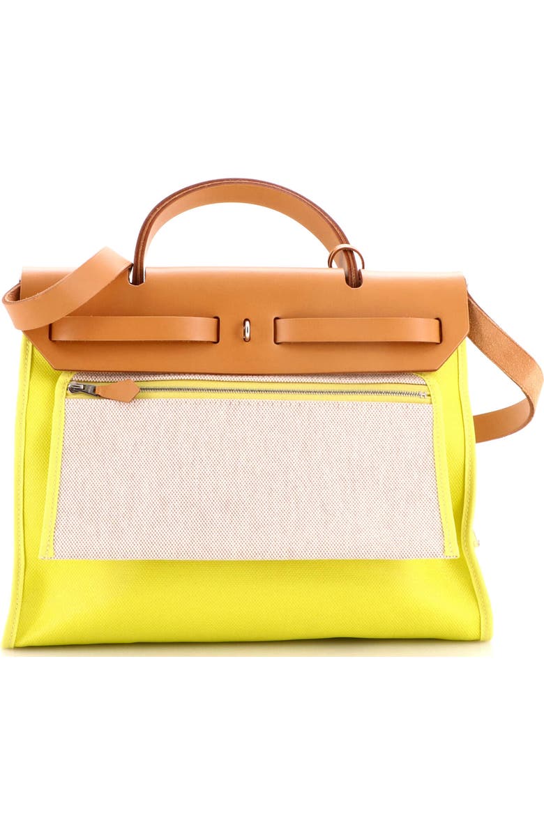 Pre-Owned Hermes Herbag Zip Berline Vache Canvas and Leather 31, Alternate, color, Lime