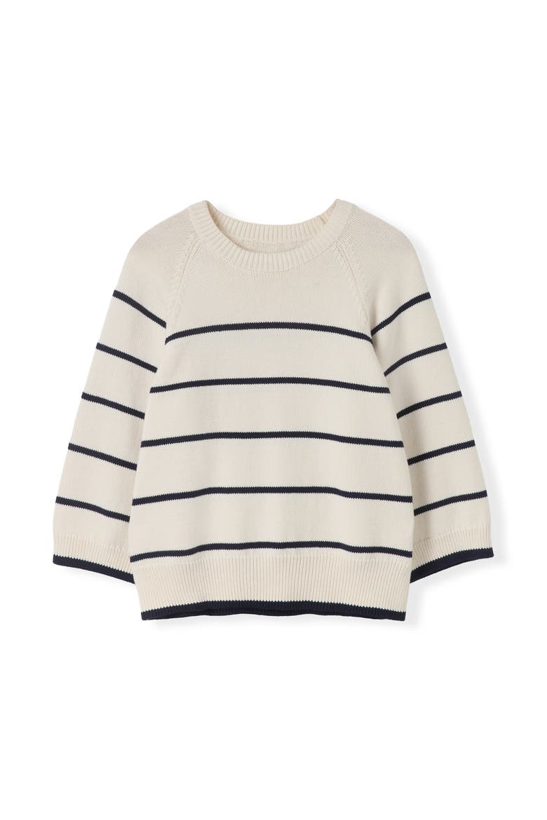 Raglan Crop Sleeve Crew Sweater, Alternate, color, Ecru Stripe