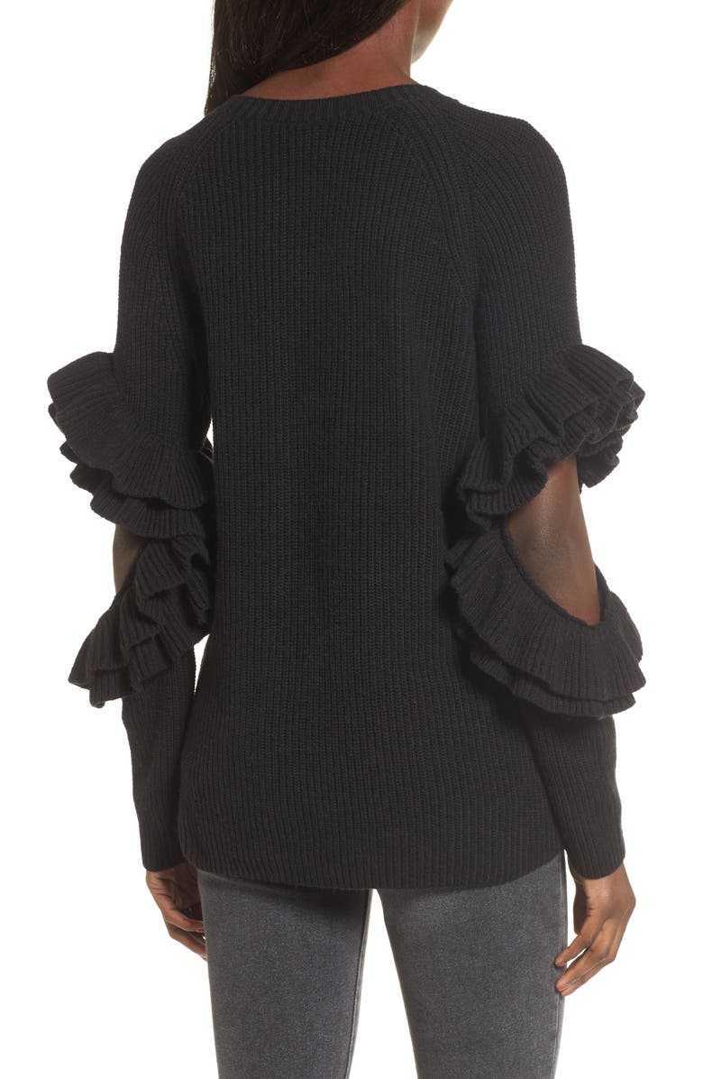 BP. Elbow Cutout Ruffle Sweater, Alternate, color,