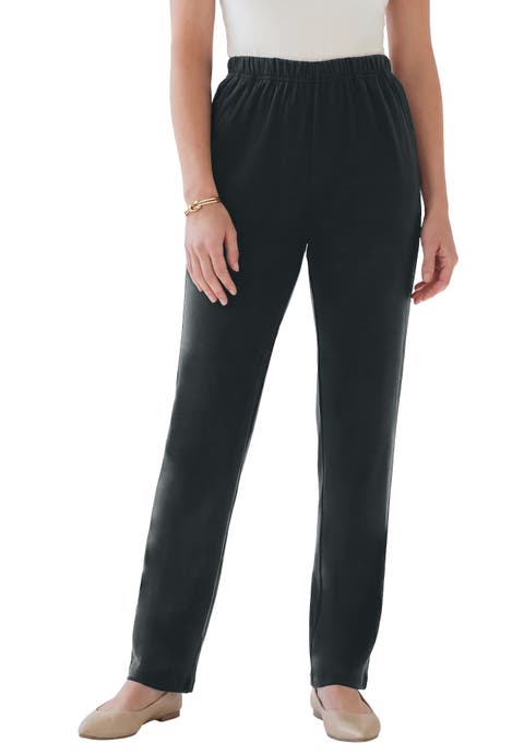 Plus Size Soft Knit Relaxed Pull-On Straight Leg Pant (Plus)